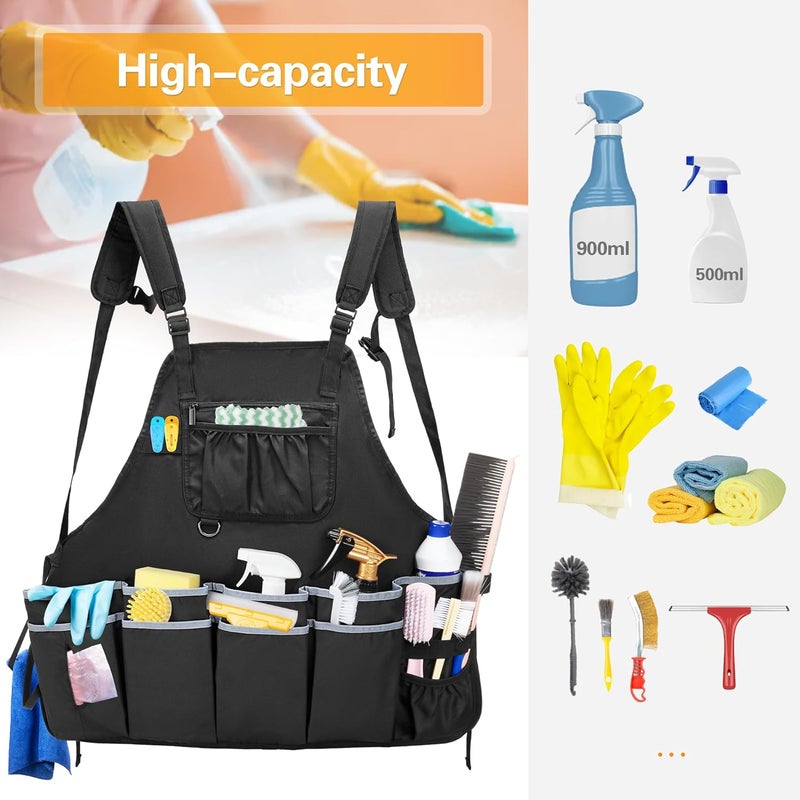 HODRANT Large Cleaning Apron with Dual Shoulder Straps, House Cleaning Apron with Multiple Pockets for Housekeeping Work Supplies, Water-resistant Cleaning Caddy Apron for Women & Men (Apron Only) - Image 4